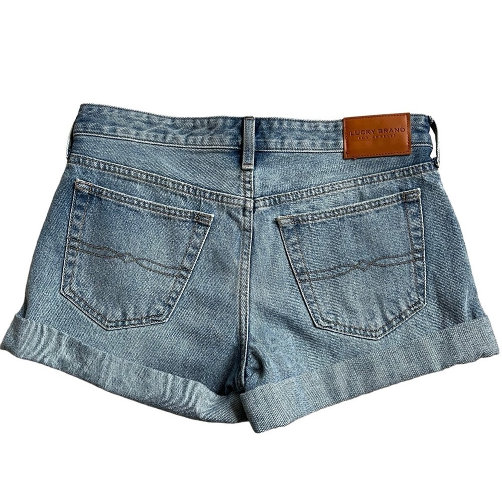 Lucky Brand Boyfriend Blue Denim Cuffed Shorts Size 6/28 Distressed Cotton - Picture 4 of 9